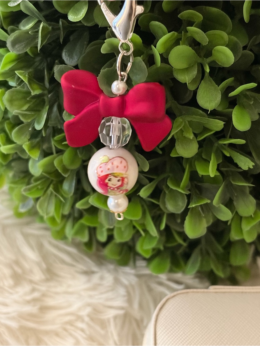 Strawberry shortcake  reddish Pink Bow Charm Pendant charm